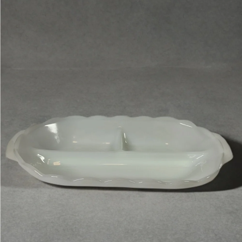 Anchor Hocking Vintage White Milk Glass Relish Tray 13”